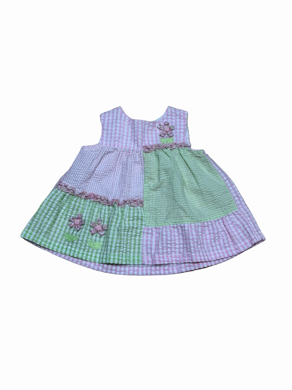 Vintage Little Bitty Baby Girls 6-9M Seersucker Patchwork Floral Dress